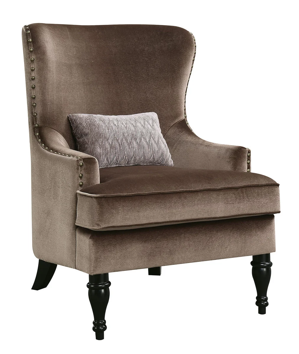 Benzara Nail Head Trim Fabric Upholstered Chair With Pillow In Brown