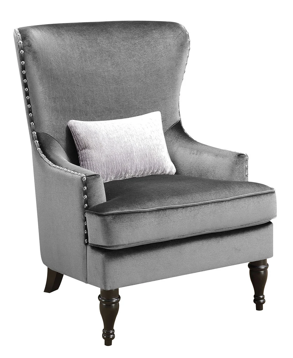 Benzara Nail Head Trim Fabric Upholstered Chair With Pillow In Gray
