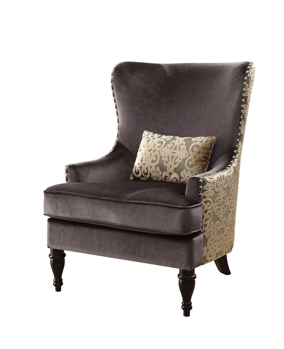 Benzara Fabric Upholstered Accent Chair With Pillow In Dark Gray