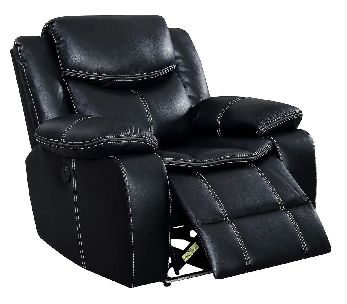 Benzara Leatherette Power Recliner With Cup Holders & Storage, Black