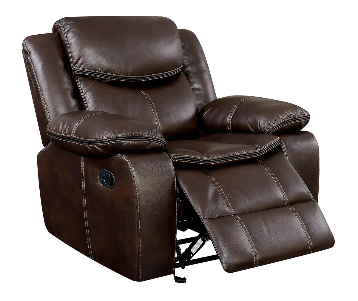 Benzara Leatherette Glider Recliner Chair With Large Padded Arms In Brown