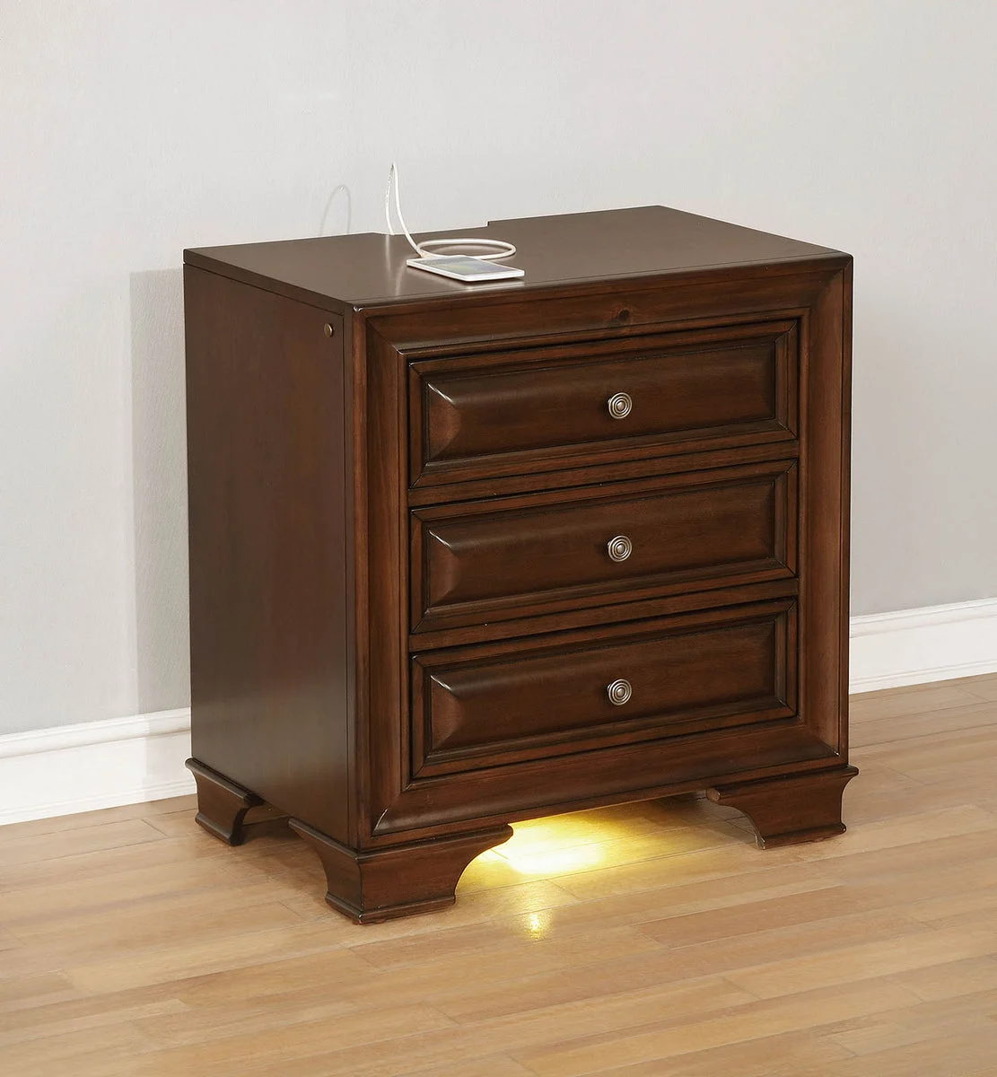 Benzara Wooden Night Stand with 3 Drawers in Cherry Brown