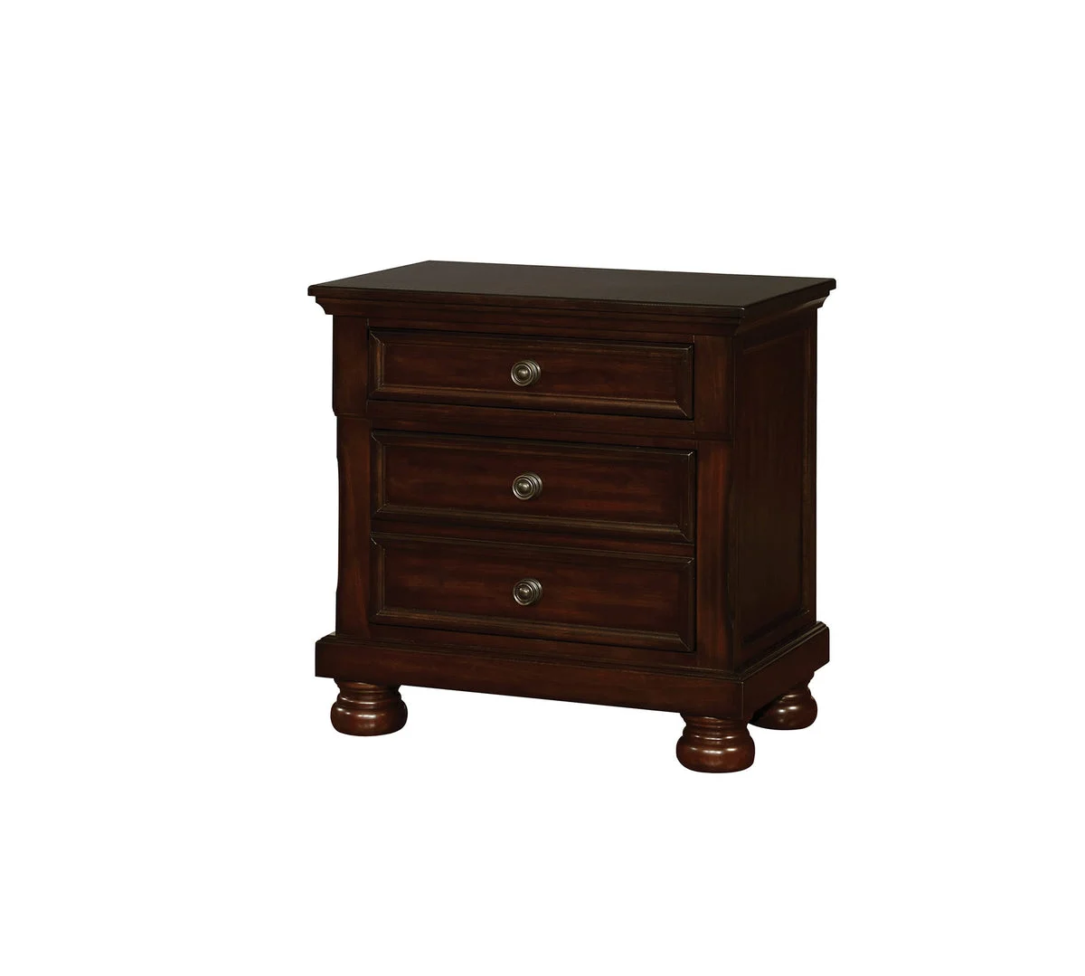 Benzara 3 Drawer Wooden Night Stand in Cherry Brown