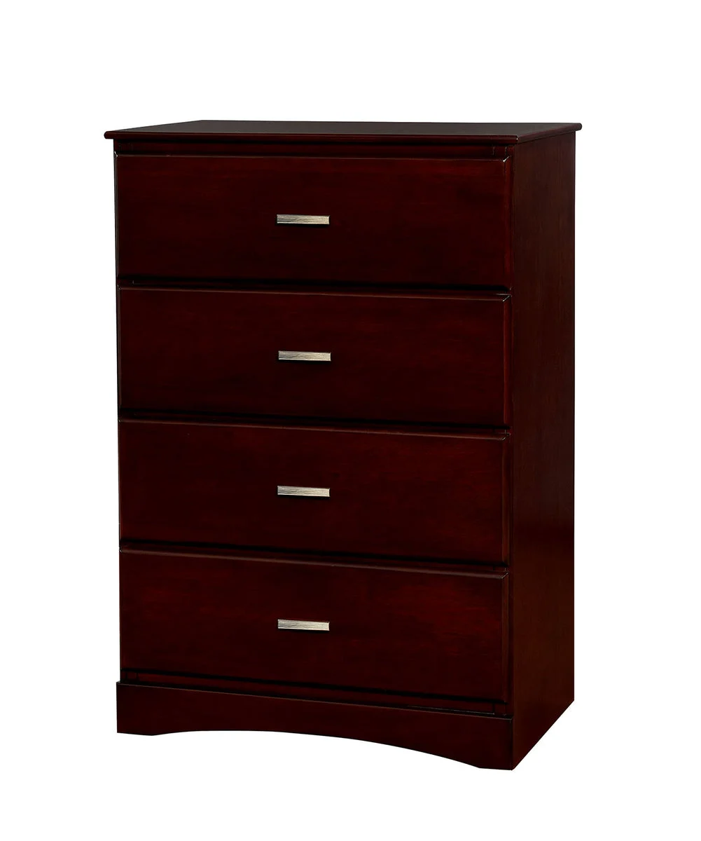Benzara 4 Drawer Wooden Chest In Transitional Style, Cherry Brown