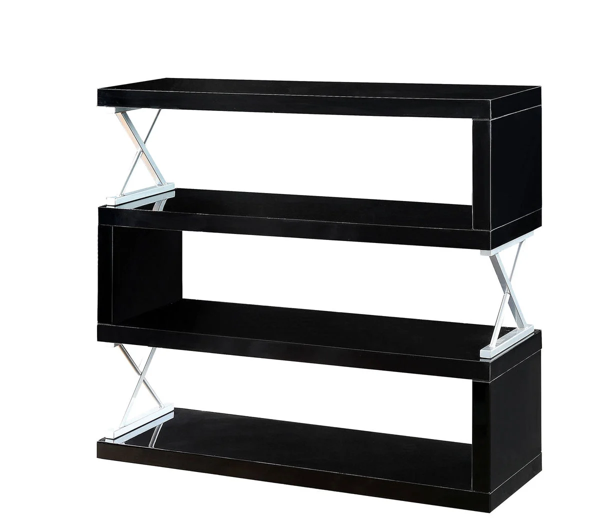 Benzara S Shaped 4 Layer Wooden Shelf In Glossy Black