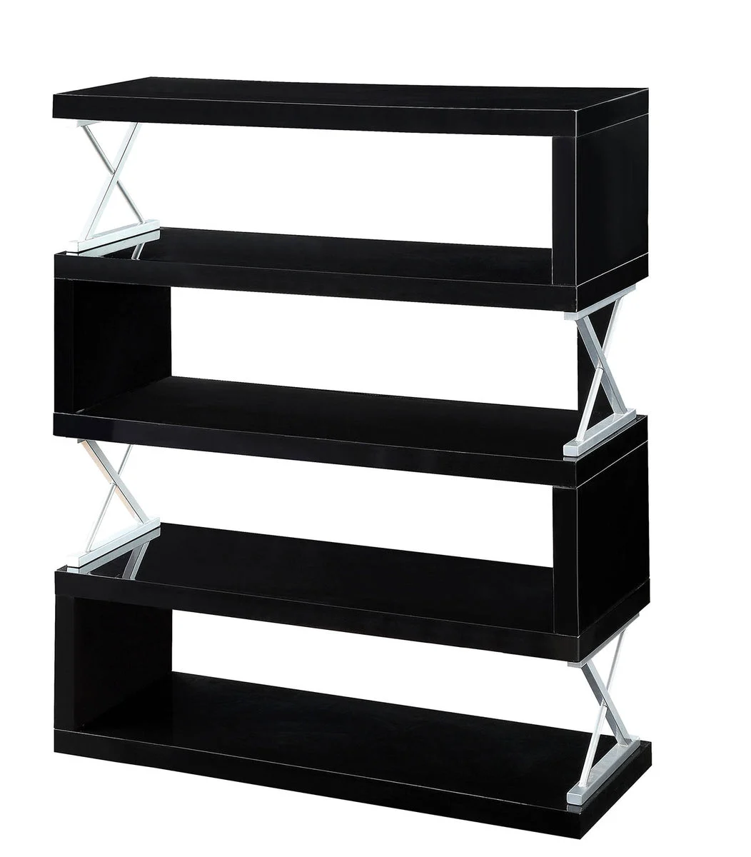 Benzara S Shaped 5 Layer Wooden Shelf In Glossy Black