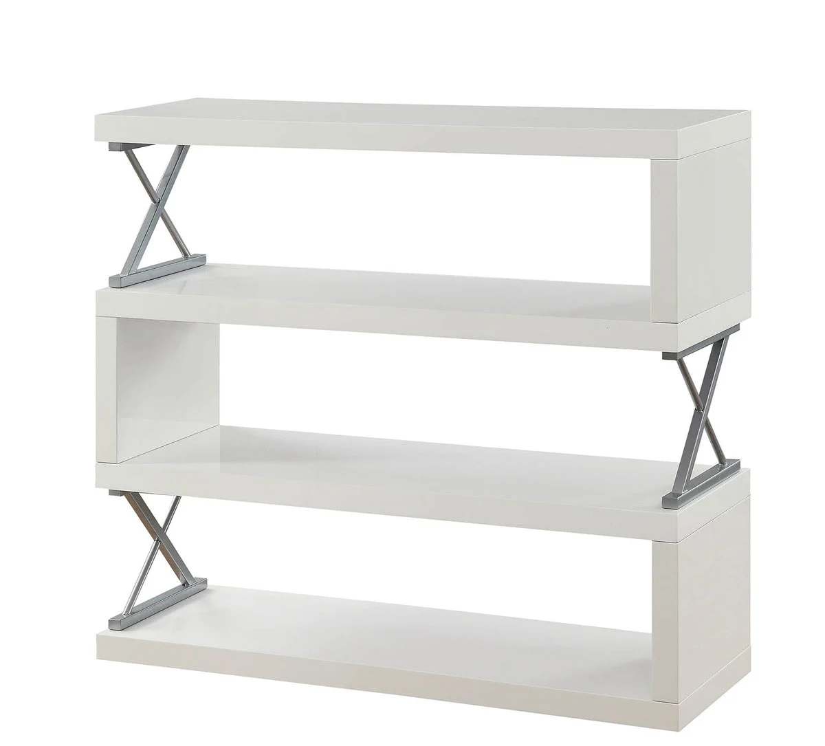 Benzara S Shaped 4 Layer Wooden Shelf In Glossy White