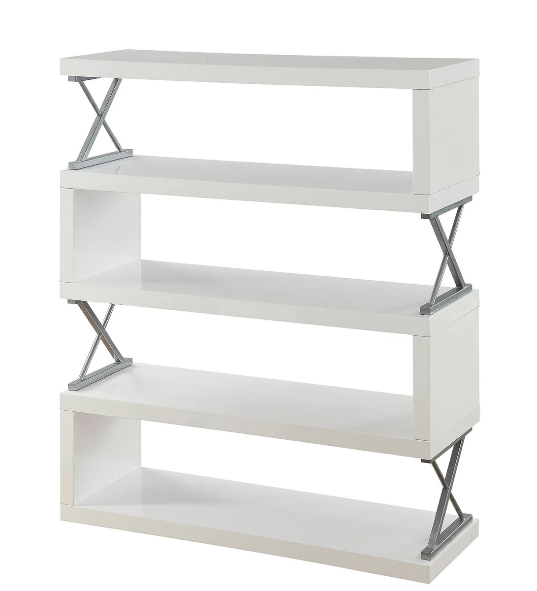 Benzara S Shaped 5 Layer Wooden Shelf In Glossy White