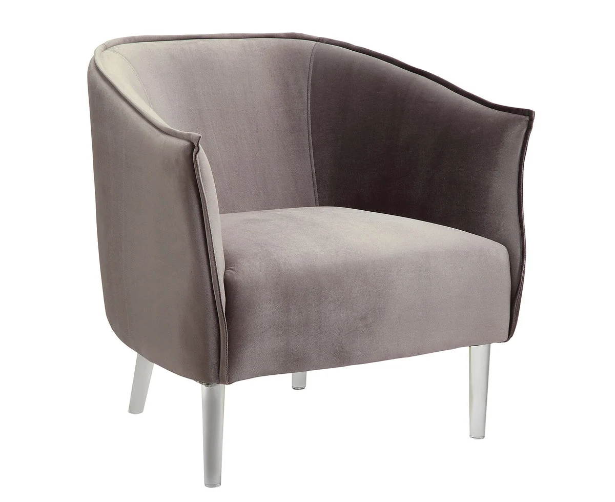 Benzara Welted Trim Fabric Upholstered Accent Chair With Acrylic Legs, Gray