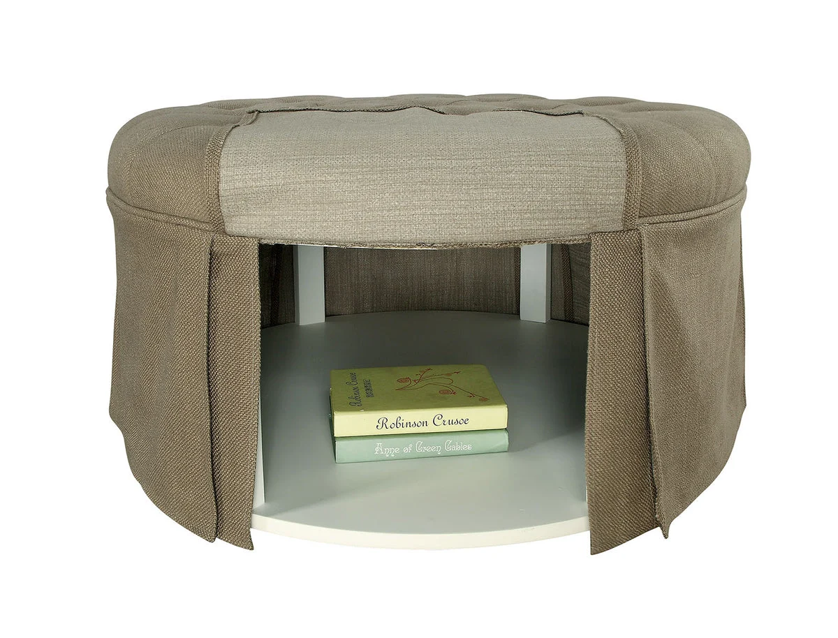 Benzara Button Tufted Fabric Upholstered Ottoman With Open Bottom Shelf, Brown