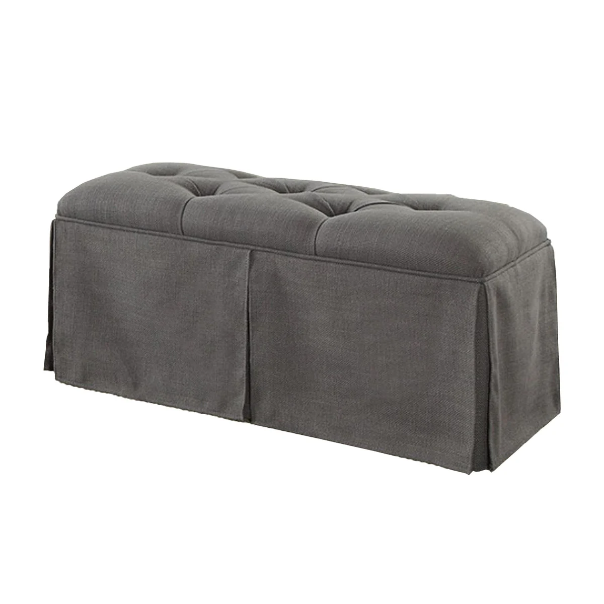 Benzara Rectangular Button Tufted Fabric Upholstered Bench With Storage, Gray