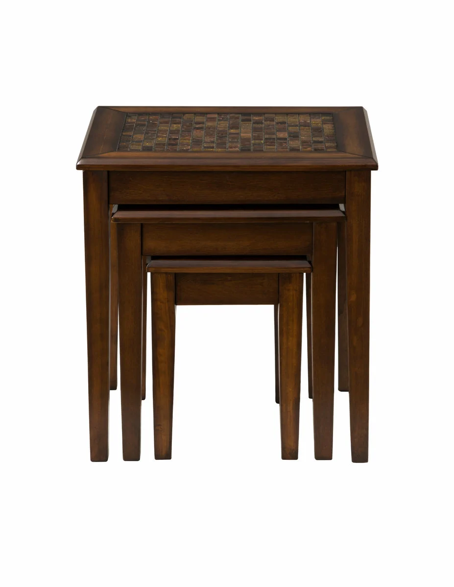 Benzara 3 Piece Nesting Chairside Table with Mosaic Tile Inlay, Baroque Brown