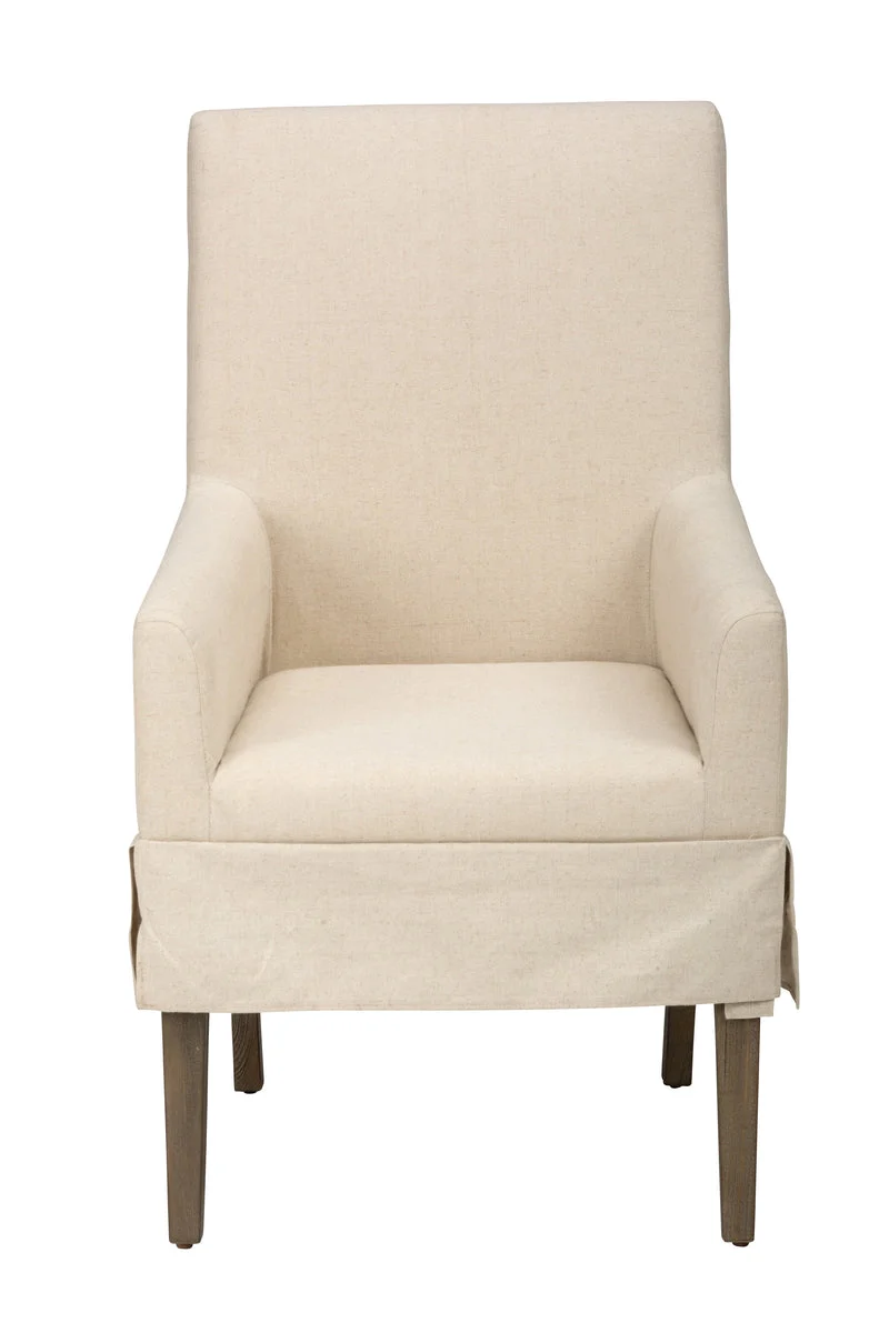 Benzara Fabric Upholstered Wooden Dining Chair with Armrests, Beige And Brown