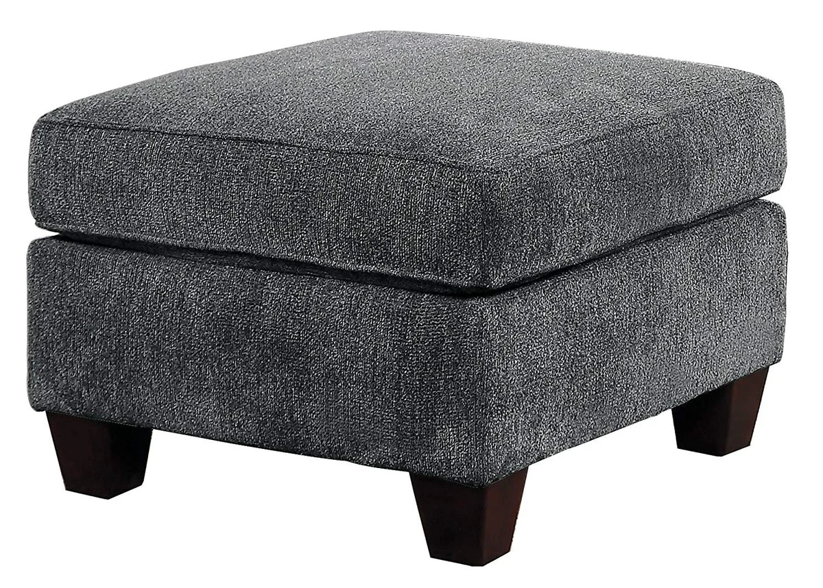 Benzara Polyester Upholstered Plush Ottoman With Wooden Legs, Light Gray