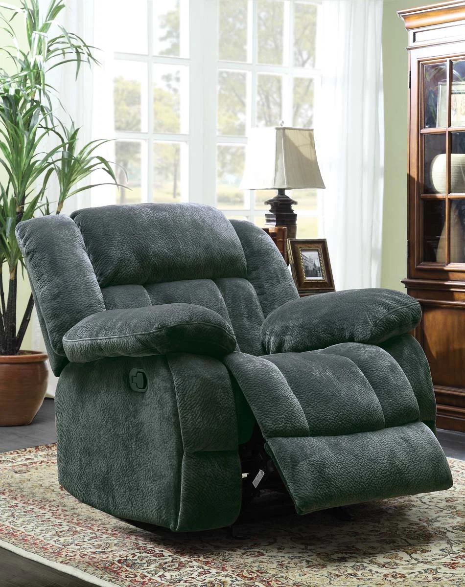 Benzara Microfiber Textured Fabric Glider Reclining Chair, Charcoal Black