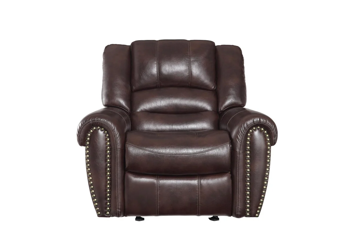Benzara Glider Reclining Chair In Leather Gel Match Upholstery, Dark Brown
