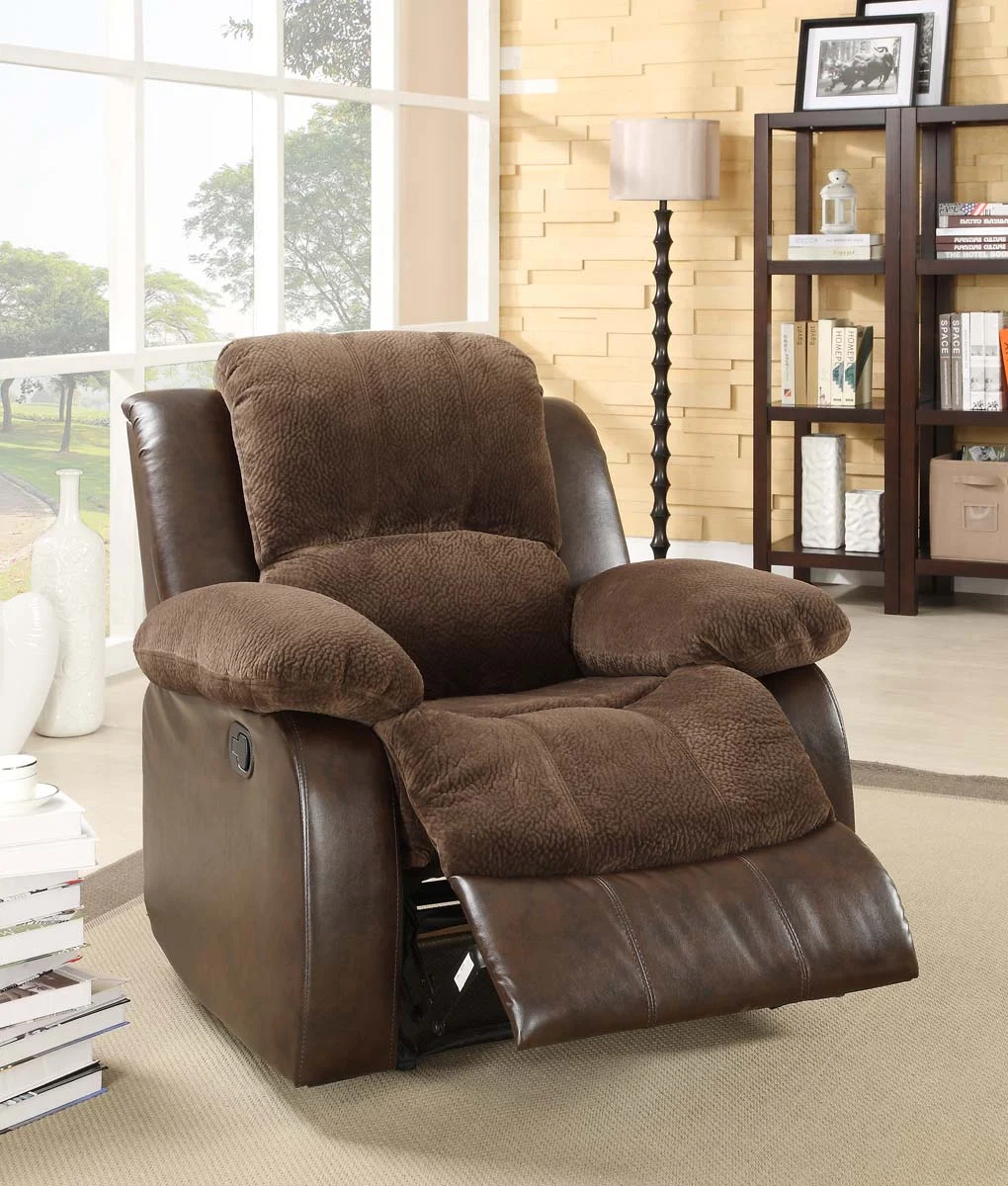 Benzara Plush Microfiber Upholstered Textured Recliner Chair, Dark Brown