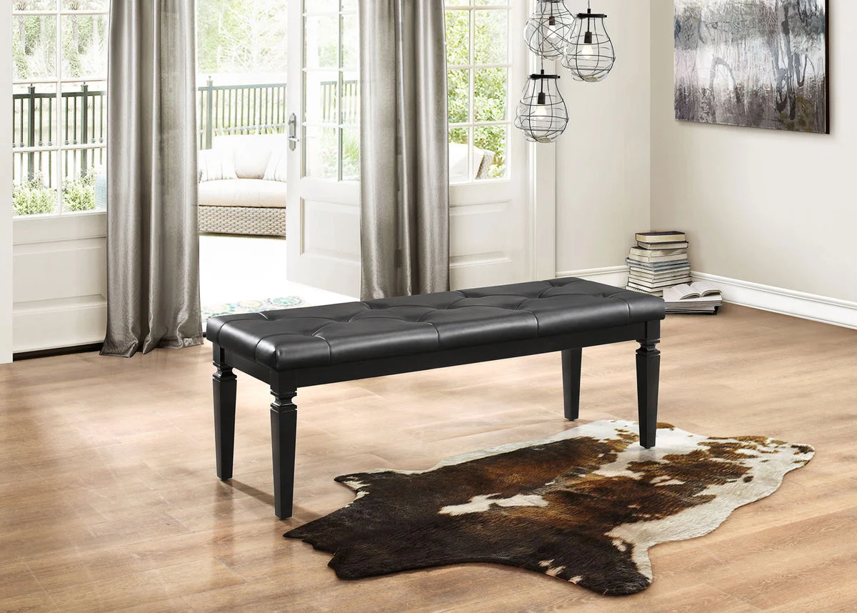 Benzara Faux Leather Tufted Wooden Bed Bench, Black