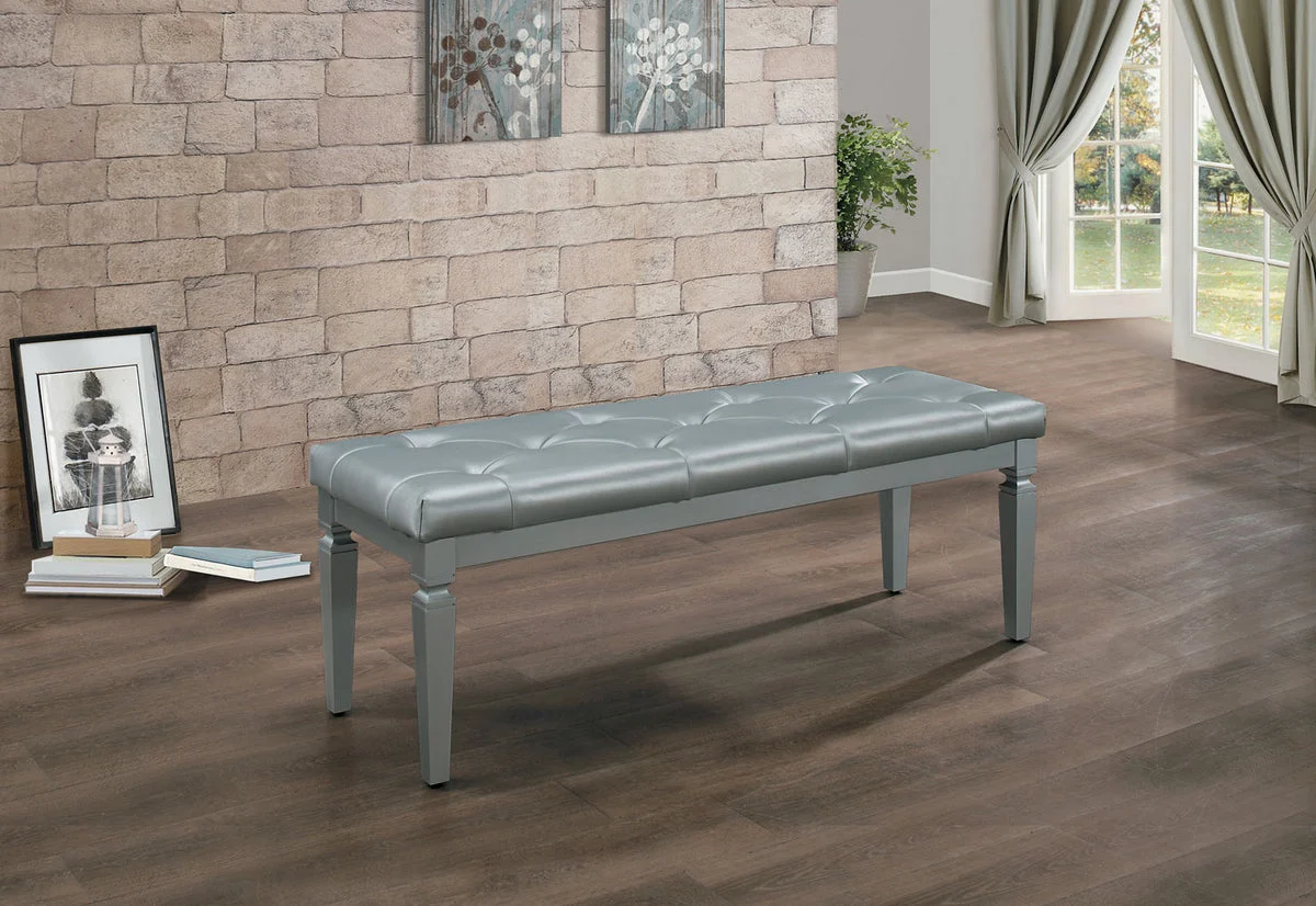 Benzara Faux Leather Tufted Wooden Bed Bench, Gray