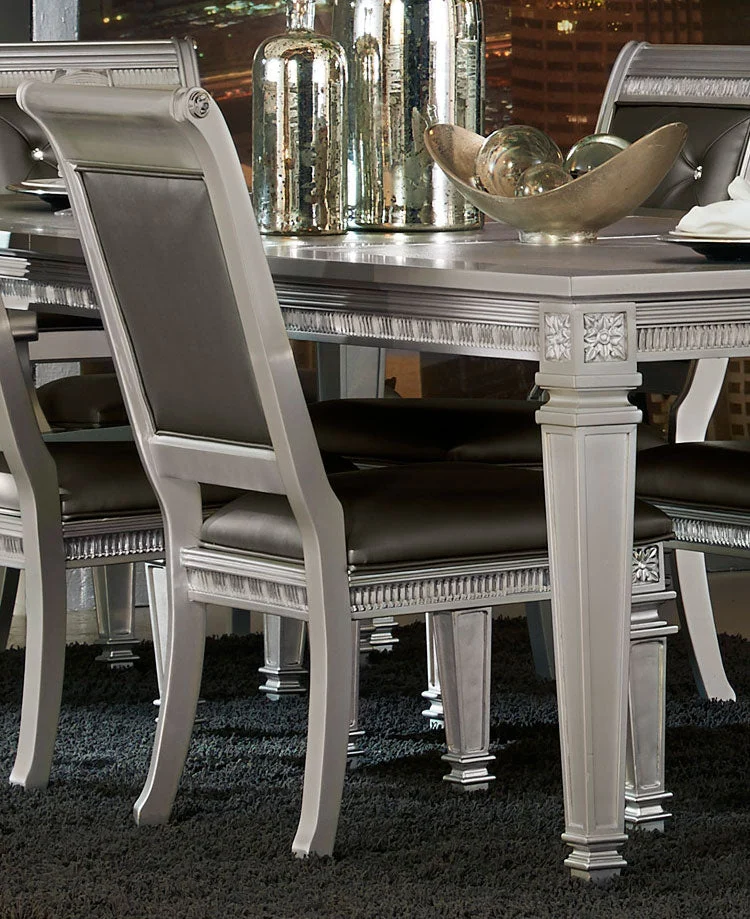 Benzara Faux Leather Upholstered Side Chair, Gray and Silver, Set of 2