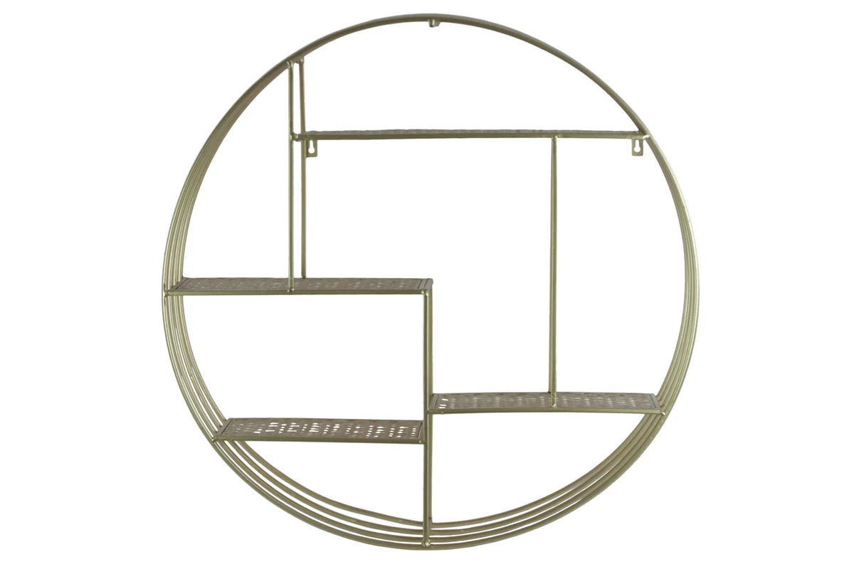Benzara Round Metal Wall Organizer With Four Shelves, Champagne Silver