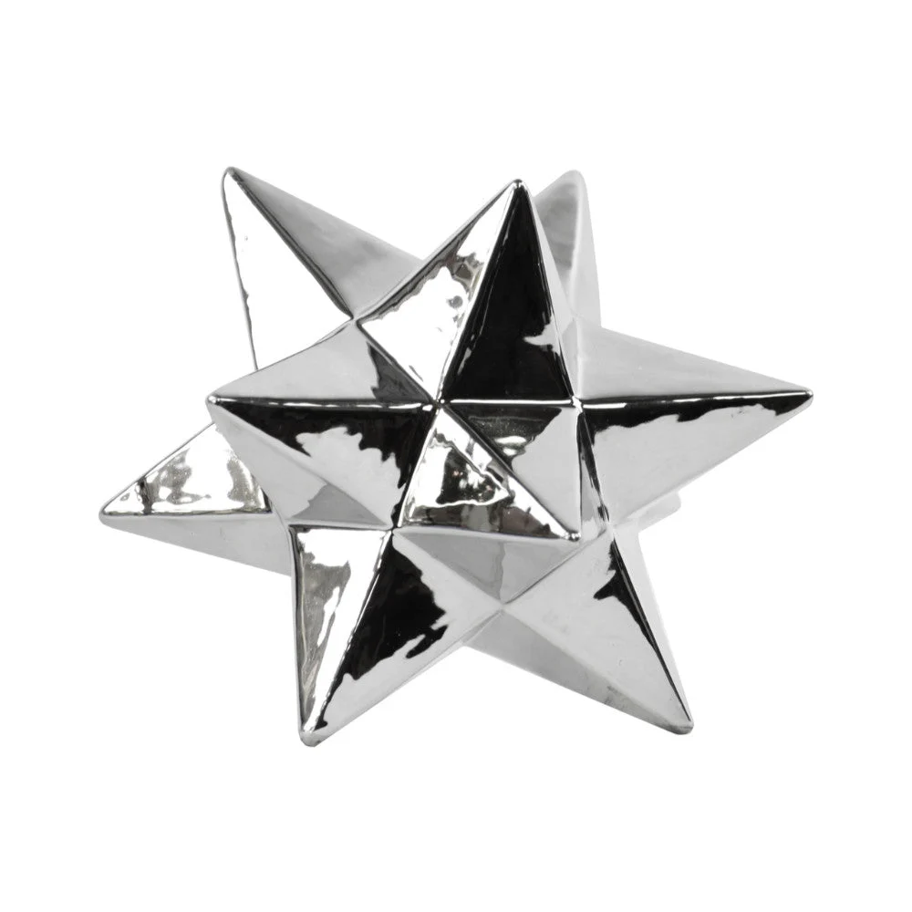 Benzara 12 Point Stellated Sculpture In Ceramic, Large, Silver