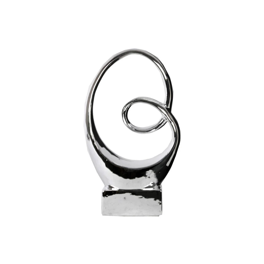 Benzara Abstract Ceramic Sculpture Mounted On Base, Silver
