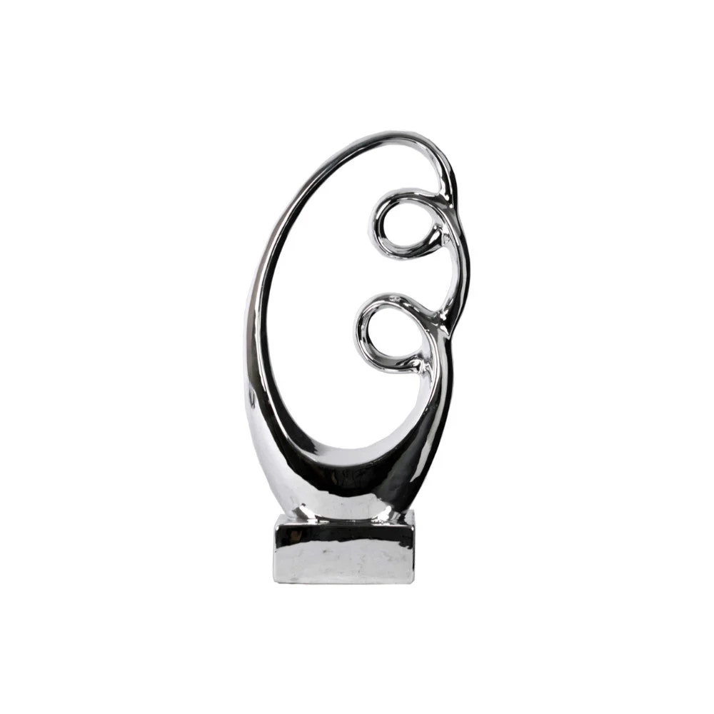 Benzara Abstract Ceramic Sculpture In Chrome Silver