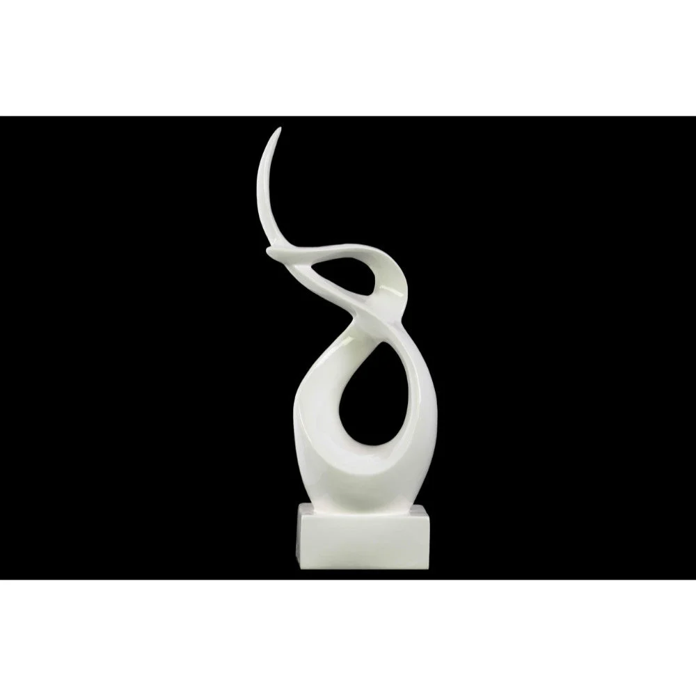 Benzara Swirl Abstract Ceramic Sculpture On Rectangular Base, Large, White