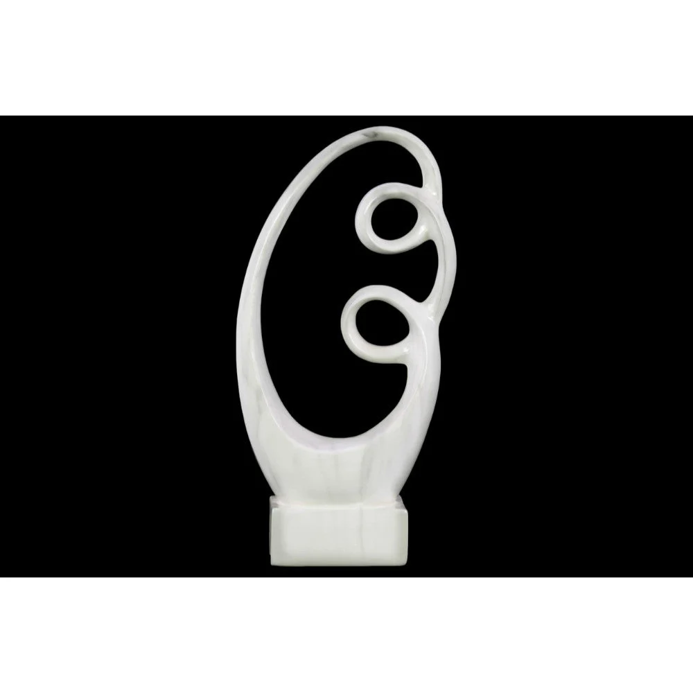 Benzara Abstract Ceramic Sculpture With Marbleized Streaks Design On Base, White