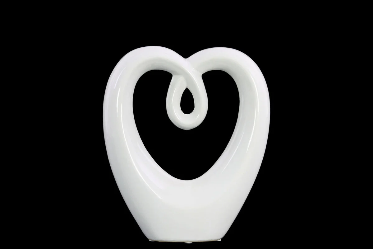 Benzara Heart Shape Abstract Sculpture In Ceramic, Small, Glossy White