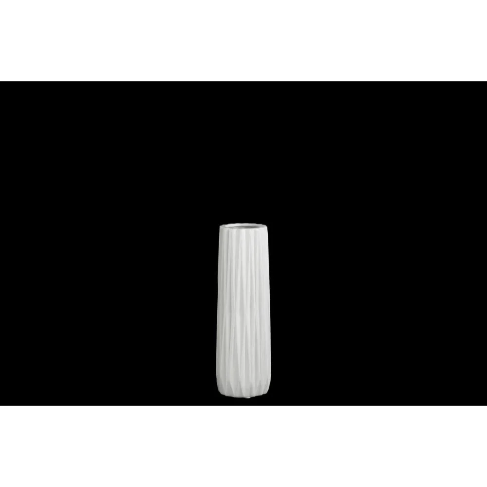 Benzara Elongated Ceramic Round Vase With Ribbed Pattern, Small, Matte White