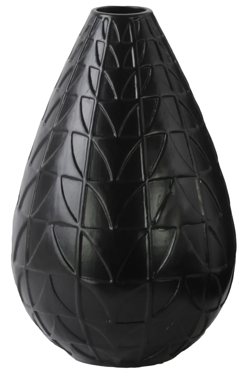 Benzara Round Ceramic Vase With Embossed Triangle Design, Matte Black