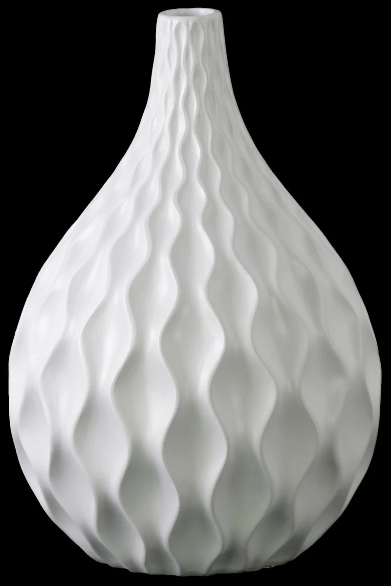 Benzara Embossed Wave Pattern Ceramic Vase With Elongated Neck, Matte White