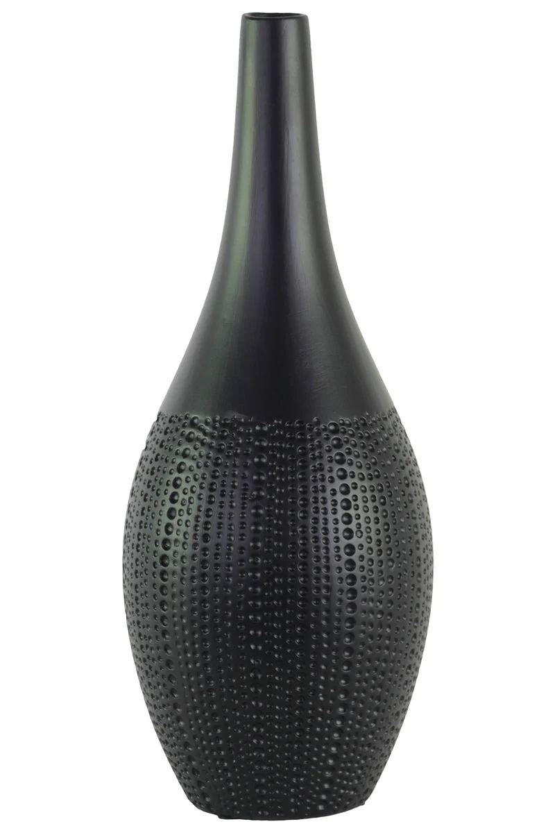 Benzara Round Ceramic Bellied Vase With Elongated Neck, Large, Matte Black