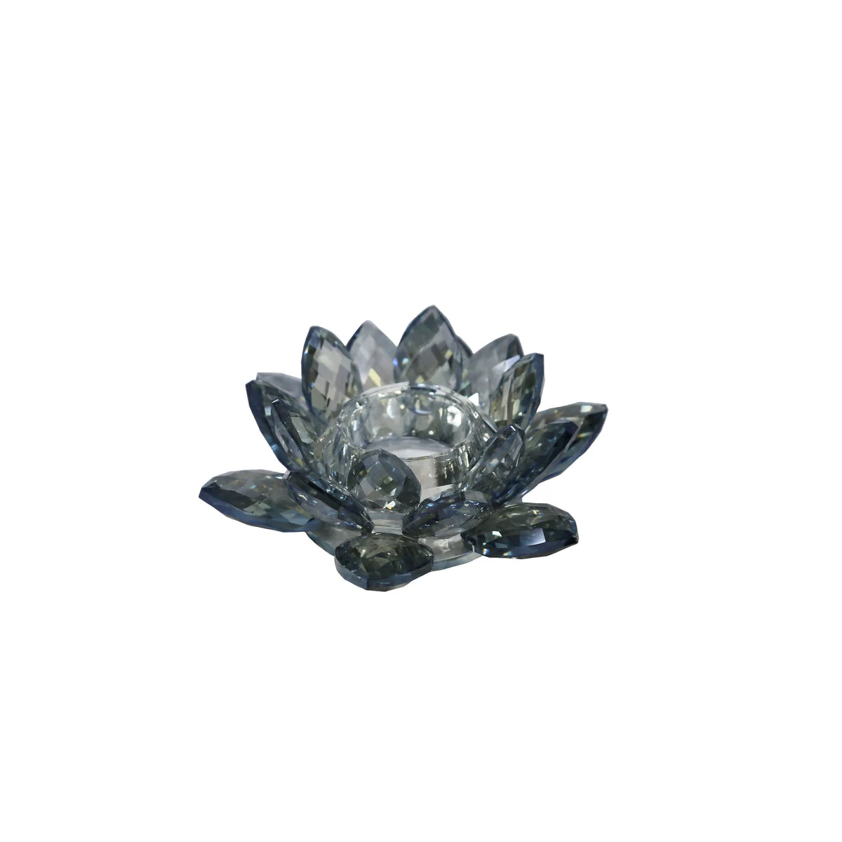 Benzara Decorative Crystal Lotus Votive Candle Holder, Blue