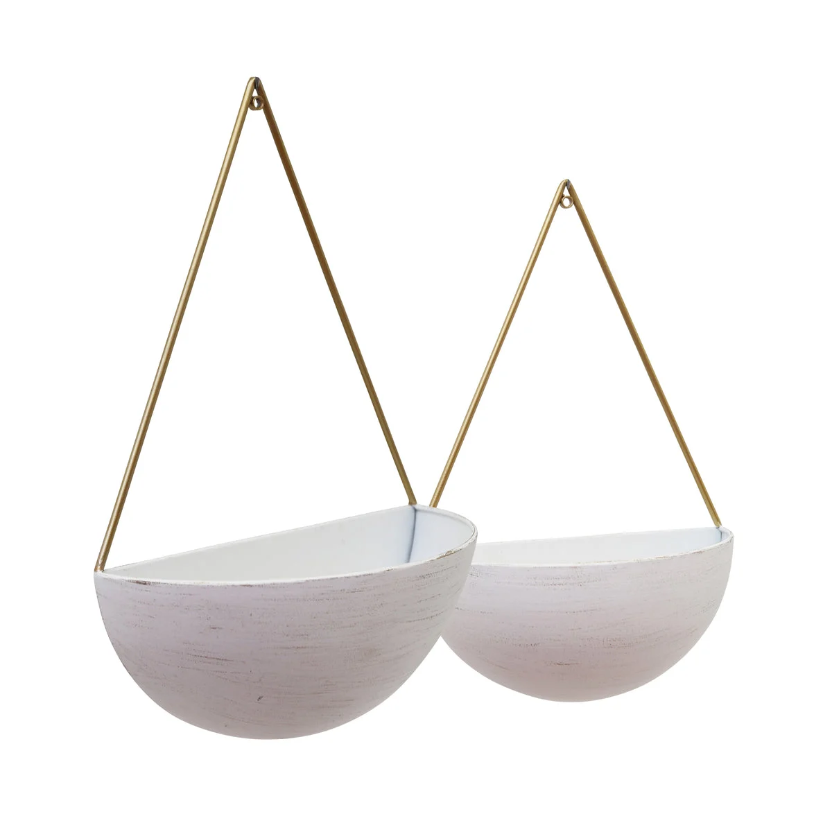 Benzara Modern Style Metal Half Moon Wall Hanging Planters, White and Gold, Set of 2
