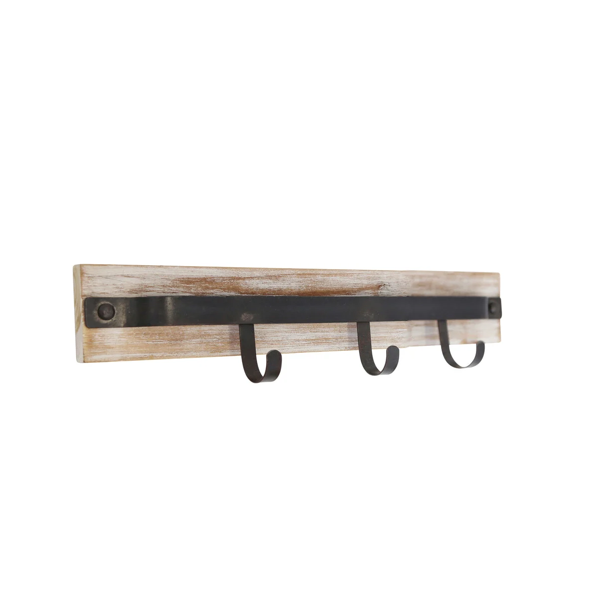 Benzara Traditional Metal and Wooden Wall Hanger with Three Hooks, Brown and Black