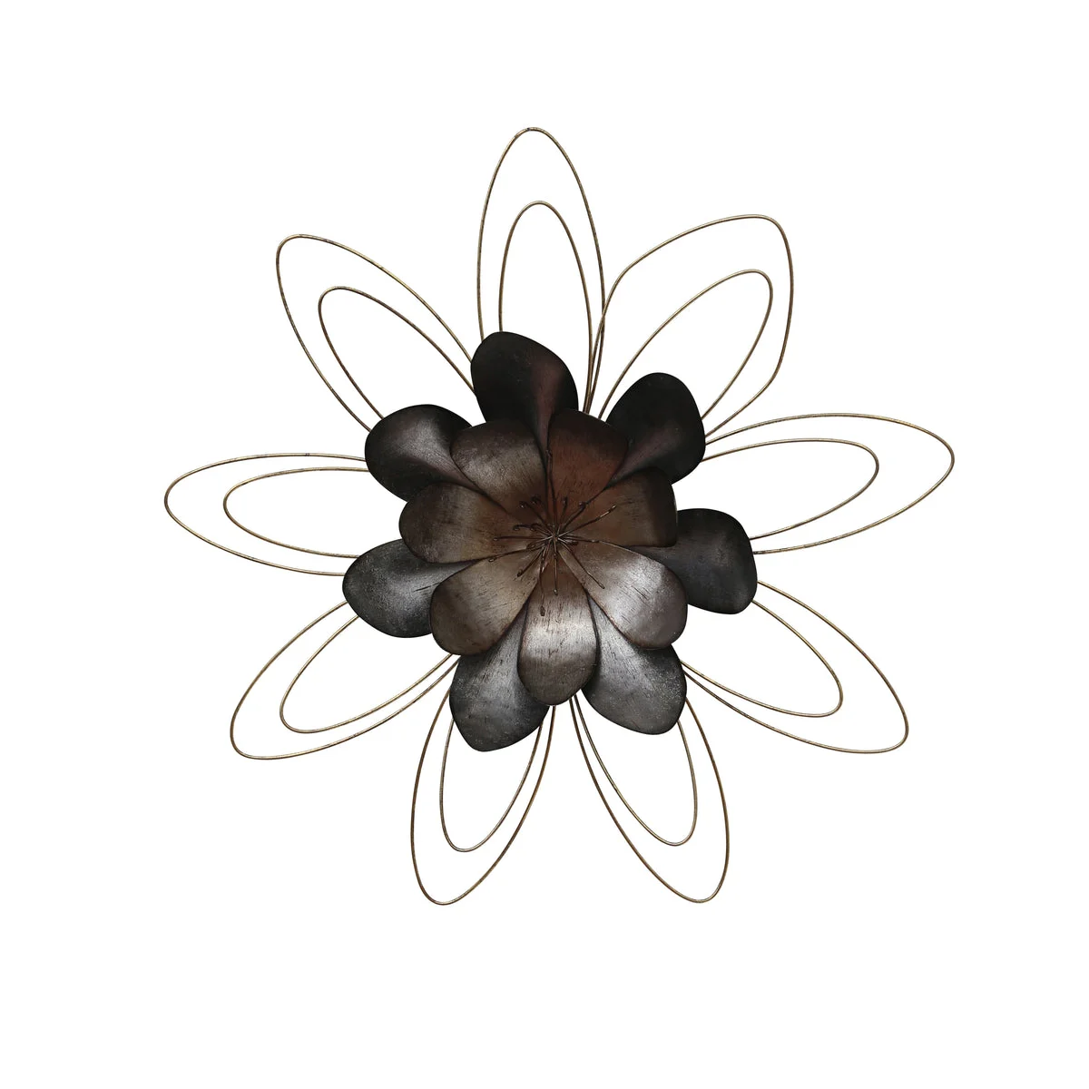 Benzara Decorative Rustic Finish Metal Flower Wall Decor, Large, Gray