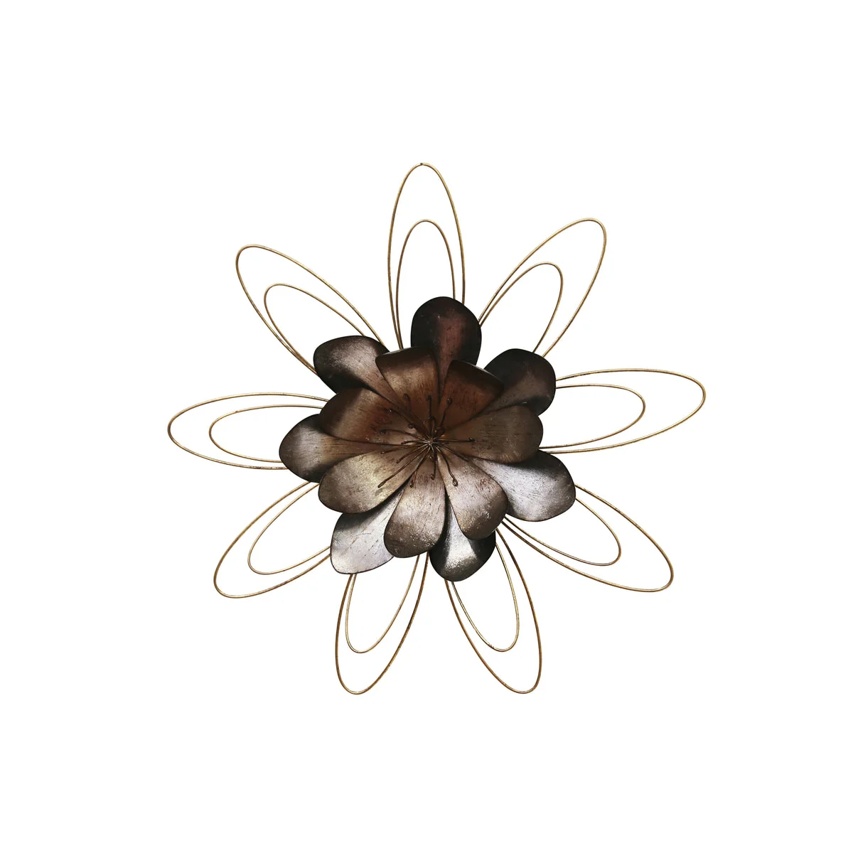 Benzara Decorative Rustic Finish Metal Flower Wall Decor, Small, Gray
