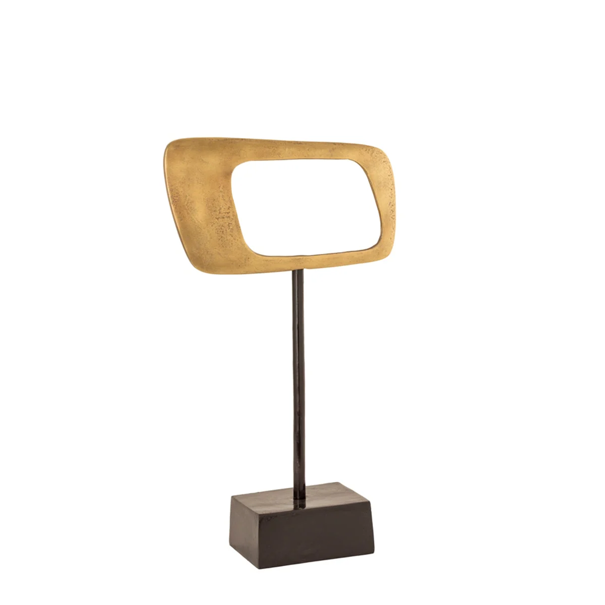 Benzara Horizontal Rhombus Shaped Aluminium Cutout Statue on Stand, Gold and Brown