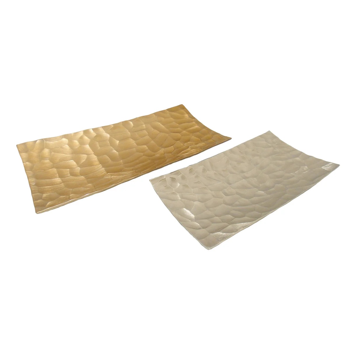 Benzara Aluminium Trays with Hammered Design, Gold and Silver, Set of 2