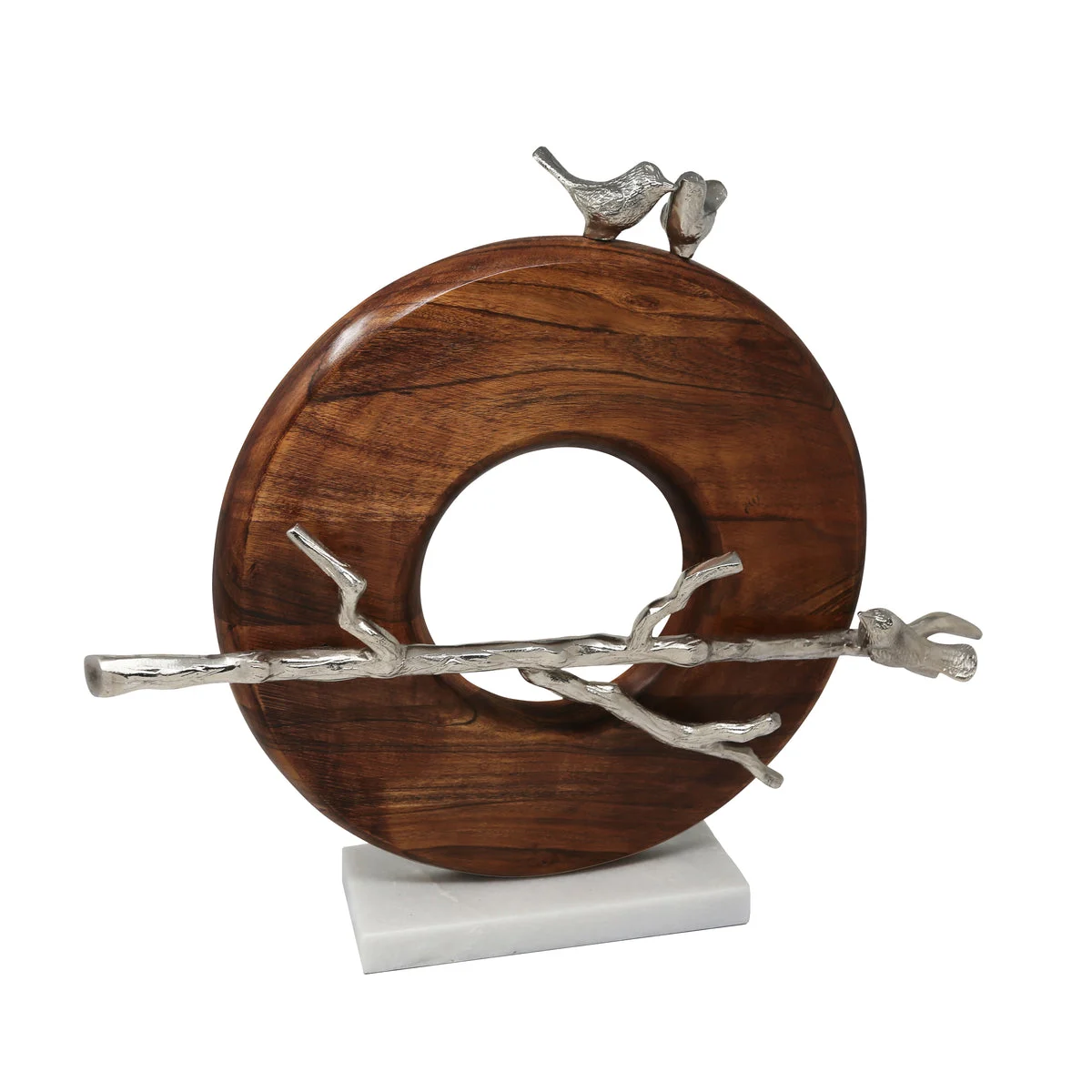 Benzara Wood and Aluminium Sculpture Featuring Birds, Sliver and Brown