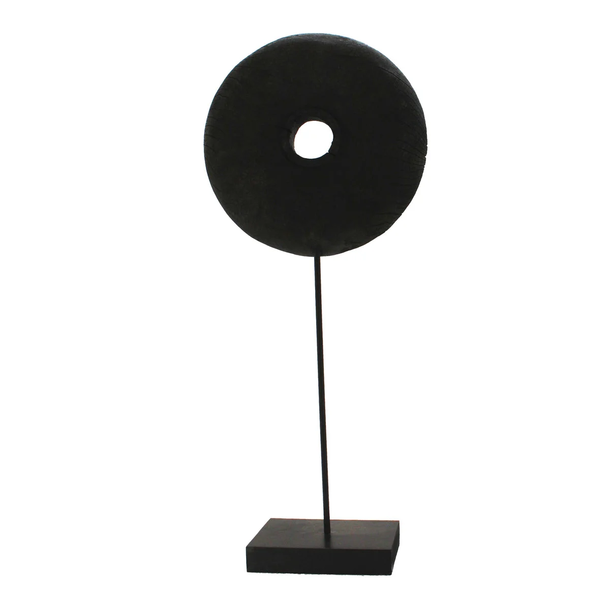 Benzara Decorative Wooden Ring with Iron Base, Large, Black