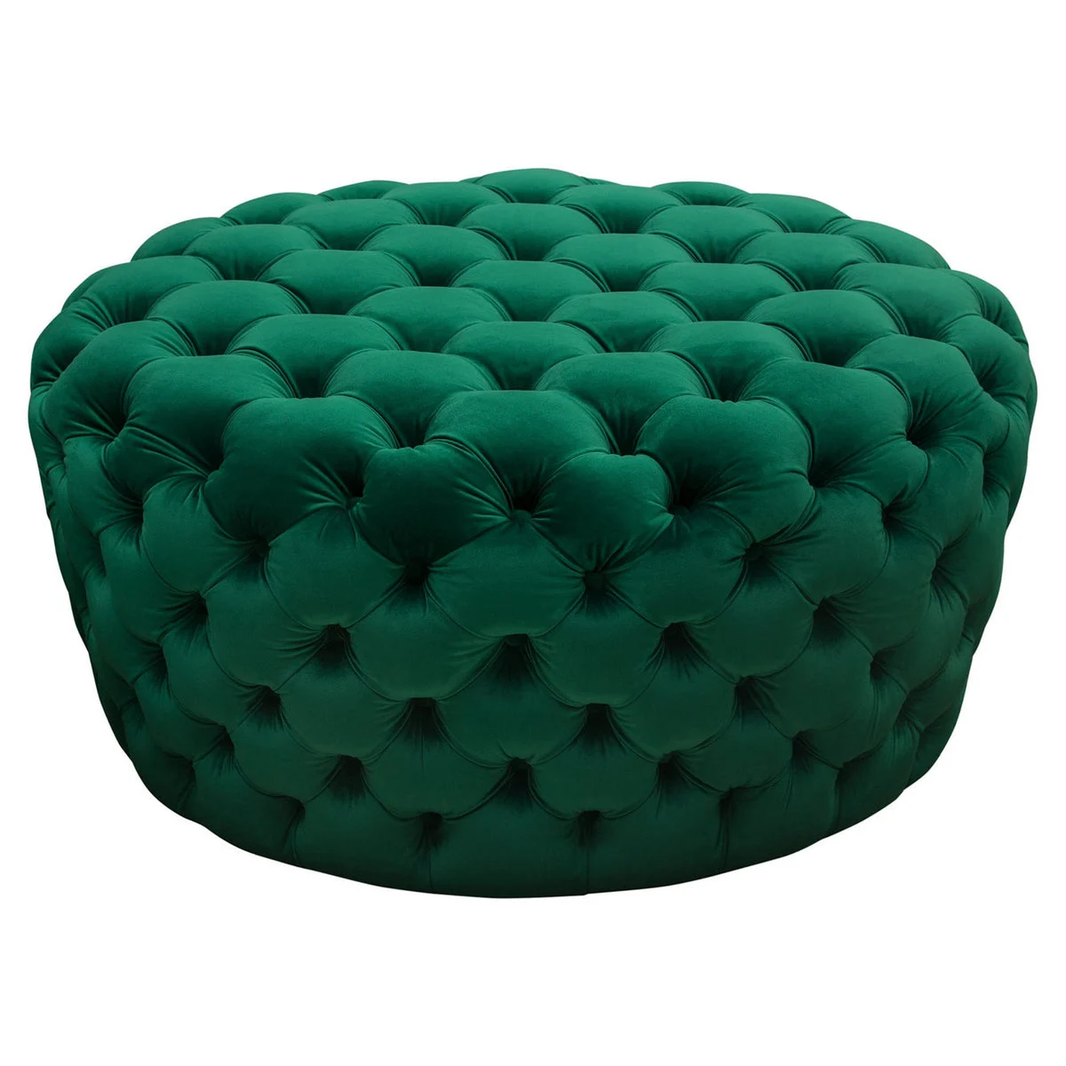 Benzara Velvet Upholstered Button Tufted Round Accent Ottoman, Green