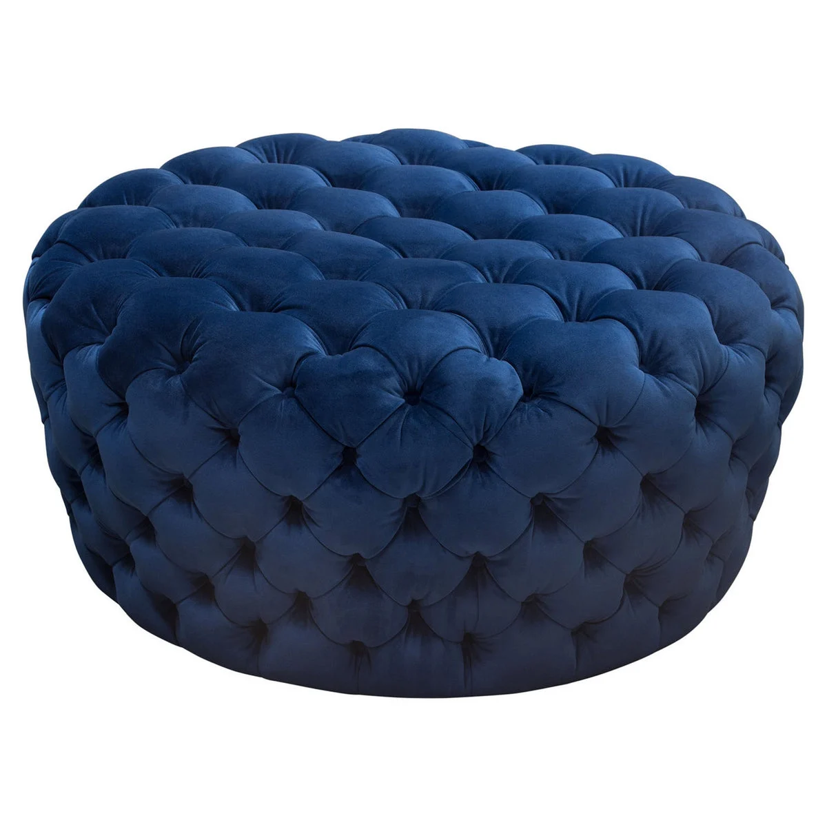 Benzara Velvet Upholstered Button Tufted Round Accent Ottoman, Blue