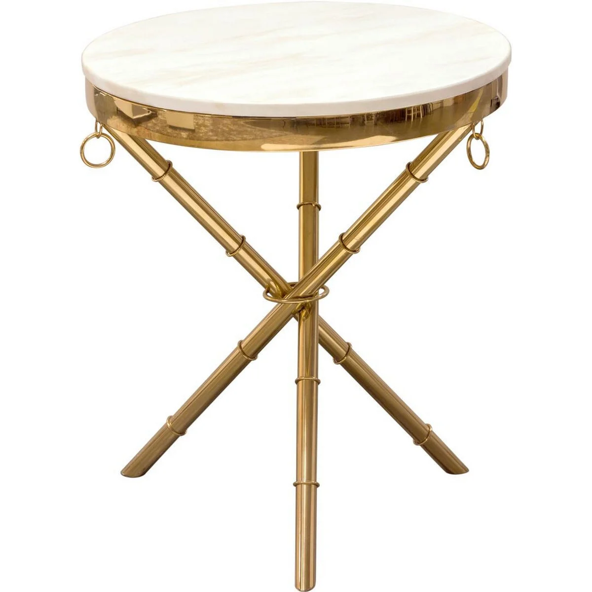 Benzara Marble Top Accent Table with Stainless Steel Crossed Legs, White and Gold