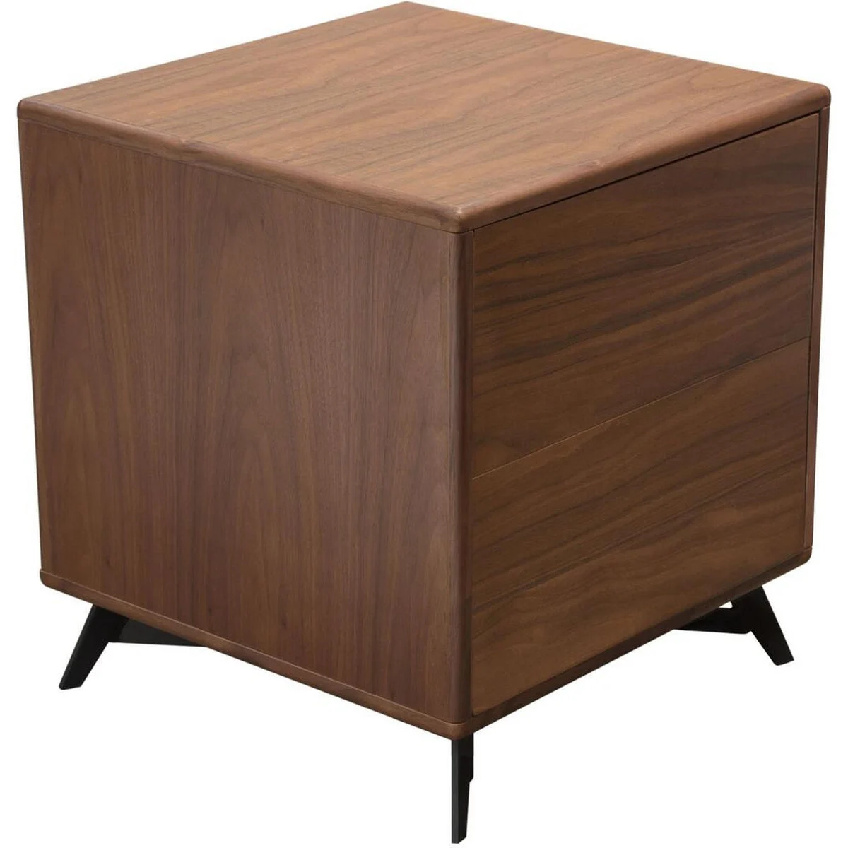 Benzara Wooden Two Drawers End Table with Slanted Metal Feet, Walnut Brown and Black