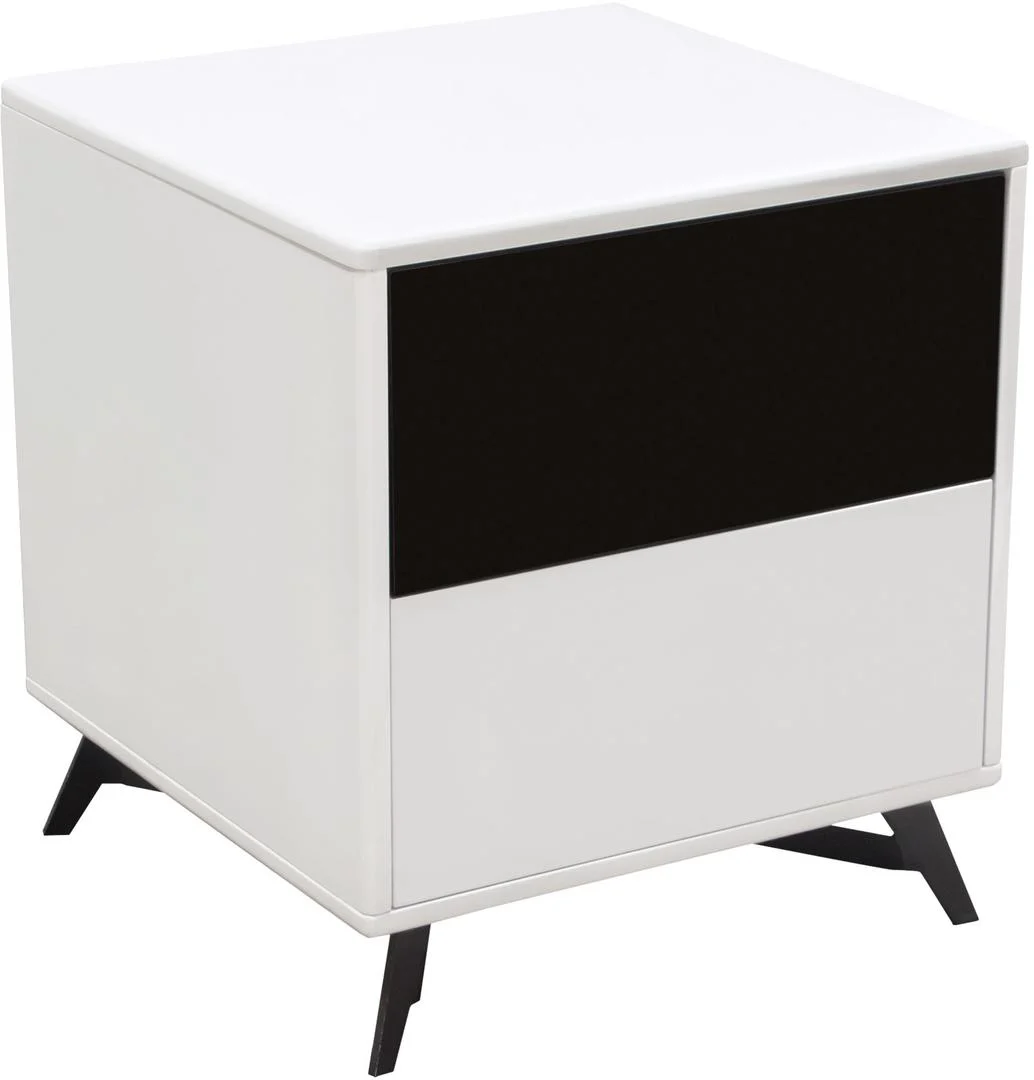 Benzara Two Tone Wooden Spacious End Table with Slanted Metal Feet, White and Black