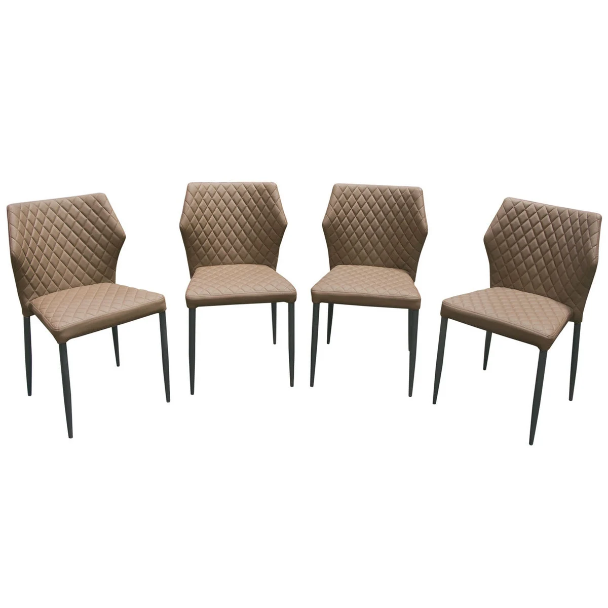 Benzara Diamond Tufted Leatherette Dining Chair with Metal Legs, Coffee Brown, Set of 4
